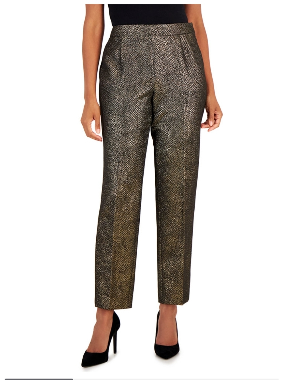 NWOT KASPER Mid-Rise Metallic Snake Skin Pattern Straight Leg Pants | SZ 8P
